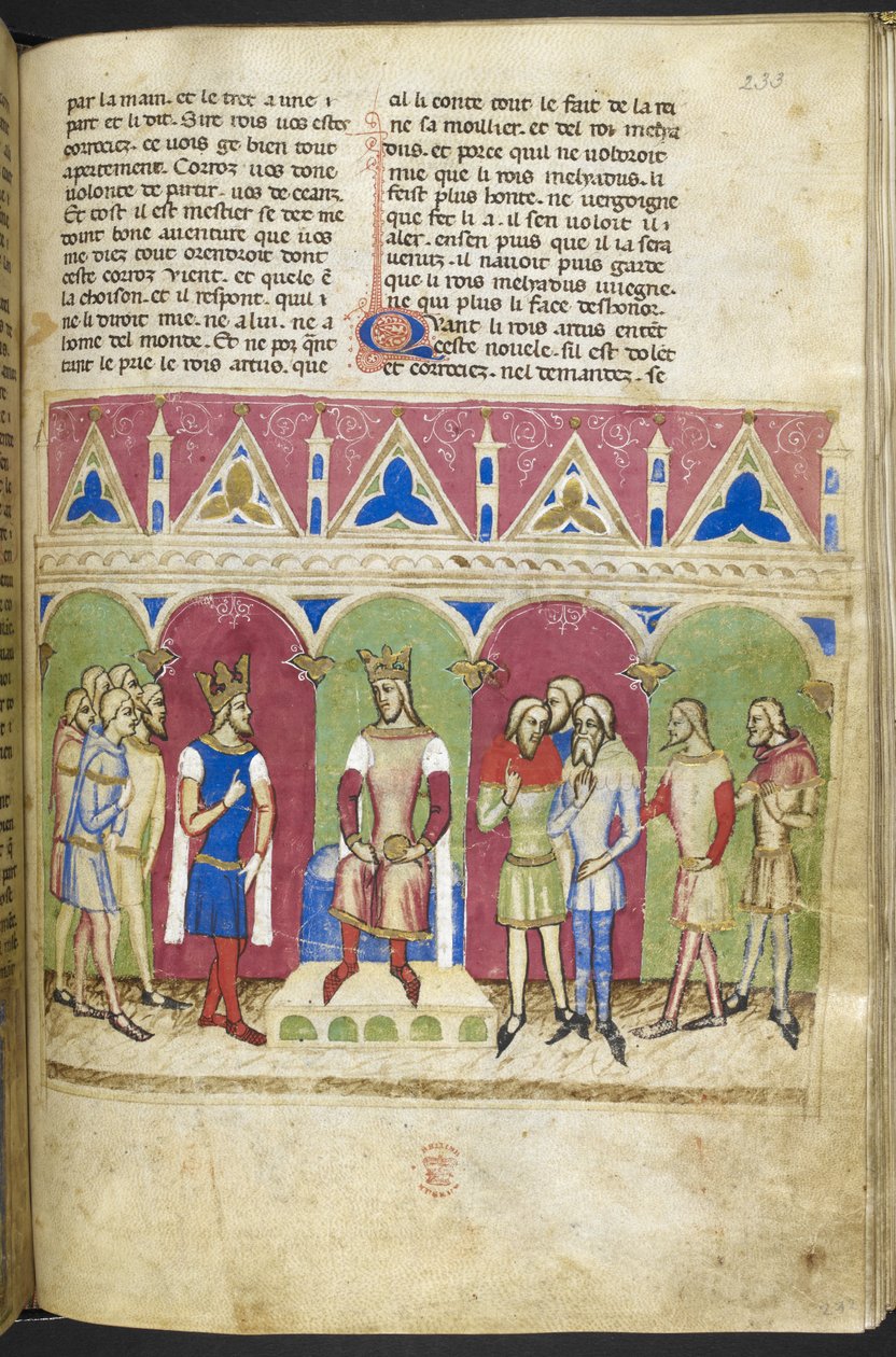 Adicionar. MS 12228, f.223, Roman du Roy Meliadus de Leonnoys, c.1352 (pergaminho) de French School