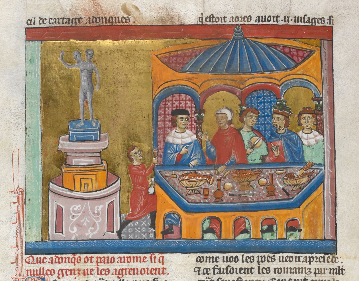 Acrescentar. MS 15268, fol. 242v Templo de Janus com senadores a jantar em primeiro plano, de 
