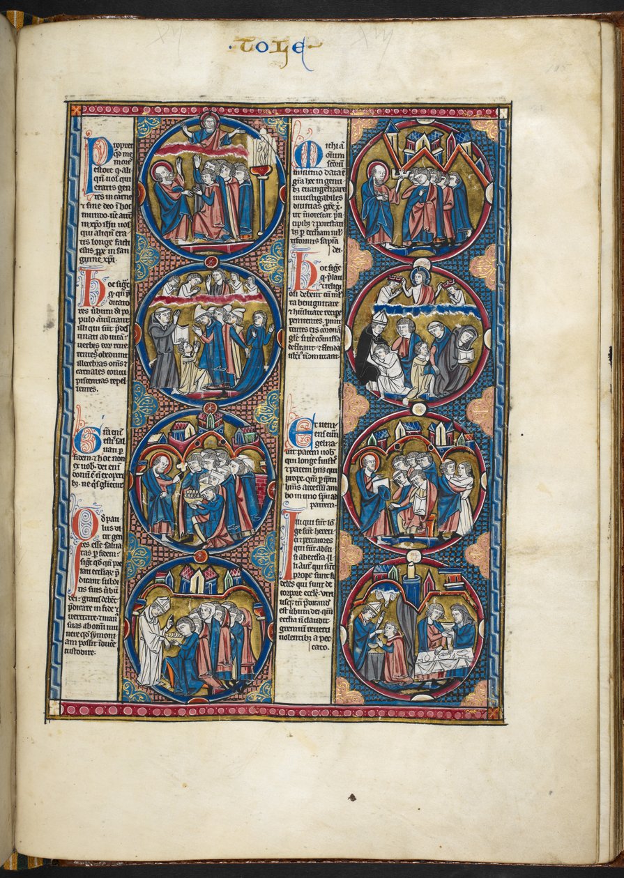 Acrescentar MS Harley 1527, f.105r, miniaturas de Bible moralisée (vellum) de French School