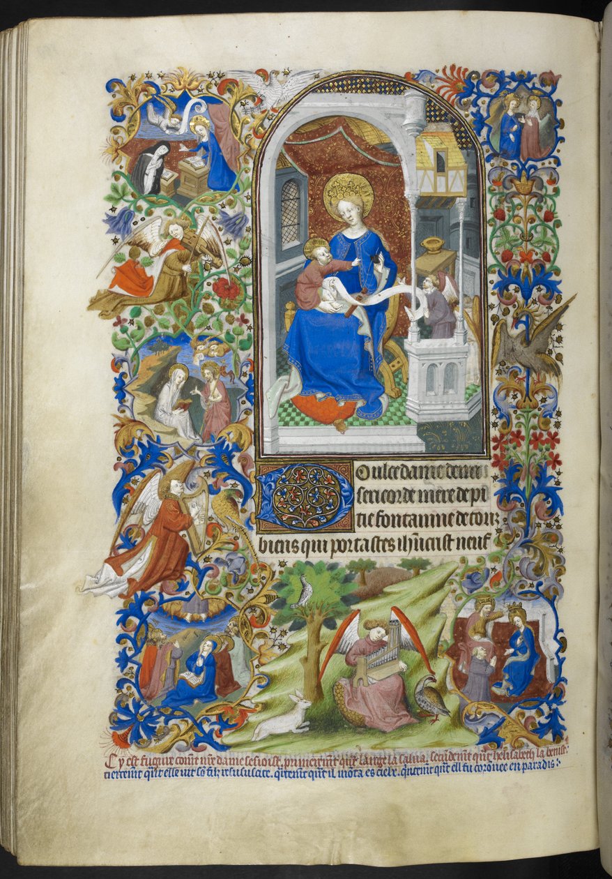Adicionar Ms 18850 f.199v, Fifteen Joys of the Virgin Mary, Book of Hours (The Bedford Hours) c.1410-30 (tinta, cor e ouro sobre velino) de French School
