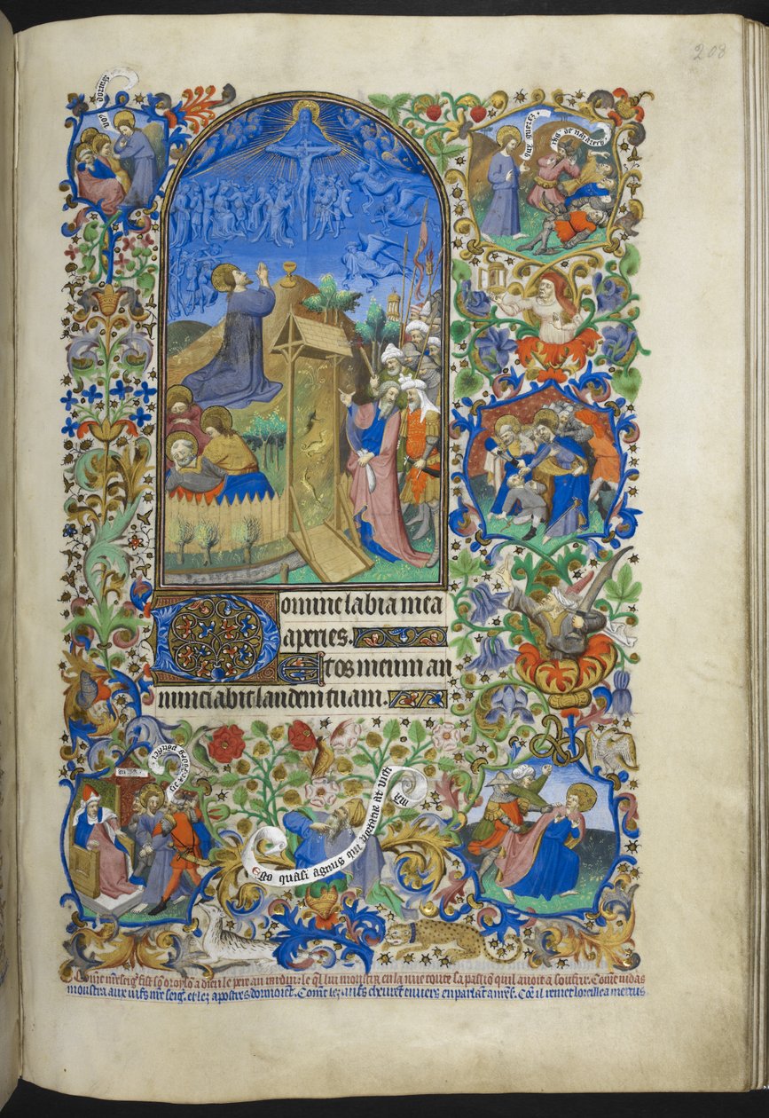 Adicionar Ms 18850 f.208r, Horas da Paixão: Agonia no Jardim, com cenas adicionais na borda, do Livro de Horas (As Horas de Bedford) c.1410-30 (tinta, cor e ouro em velino) de French School