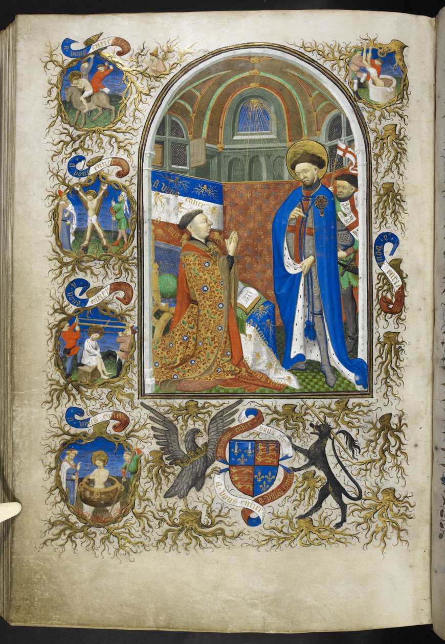 Adicionar Ms 18850 f.256v, Duque de Bedford antes de São Jorge, do Livro de Horas (As Horas de Bedford) c.1410-30 (tinta, cor e ouro em pergaminho) de French School