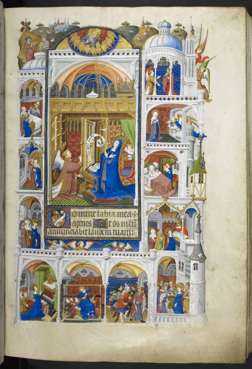 Adicionar Ms 18850 f.32r, The Annunciation, do Livro de Horas (The Bedford Hours) c.1410-30 (tinta, cor & ouro sobre velino) de French School
