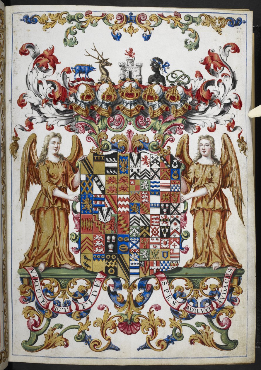 Adicione o Brasão de Armas da Sra. 18850 f.s008r do Livro de Horas (The Bedford Hours) c.1410-30 (tinta, cor e ouro em velino) de French School