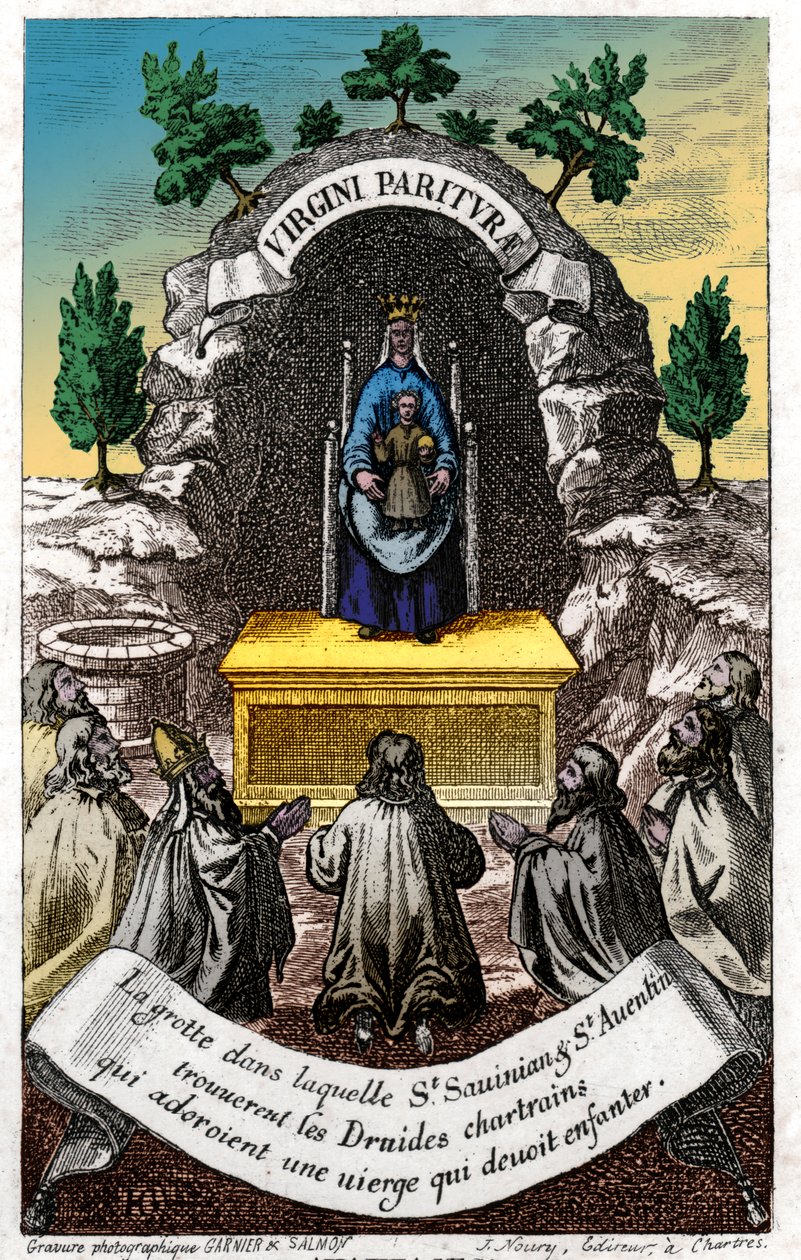 Adoração à Virgem Maria. (Gravura, ca. 1850) de French School