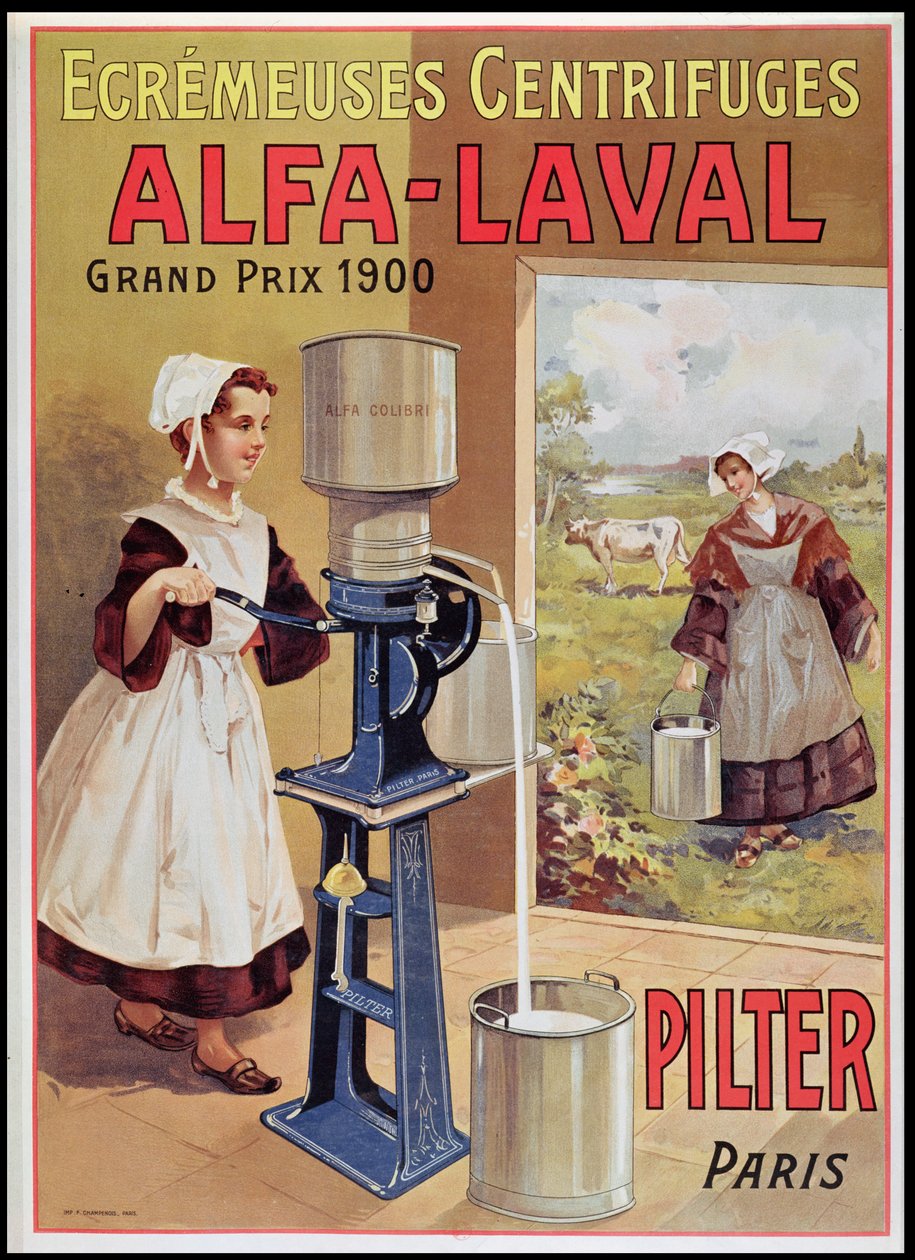 Anúncio para separadores de creme Alfa-Laval, 1905 de French School
