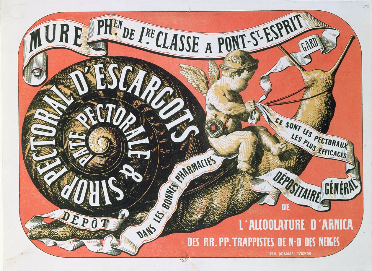 Anúncio para dEscargots peitorais Syrup Sirop peitoral, c.1860 de French School