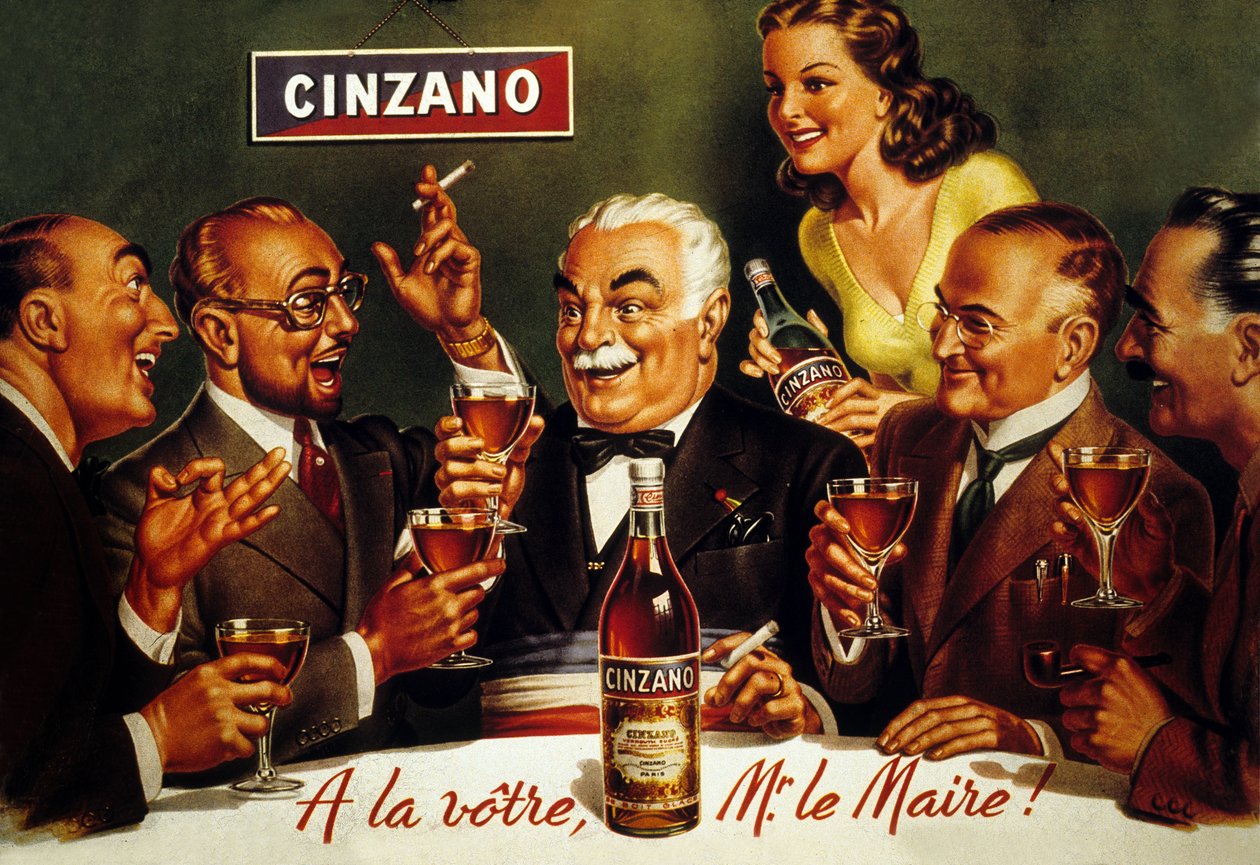 Anúncio para Cinzano Blanc (cor litho) de French School