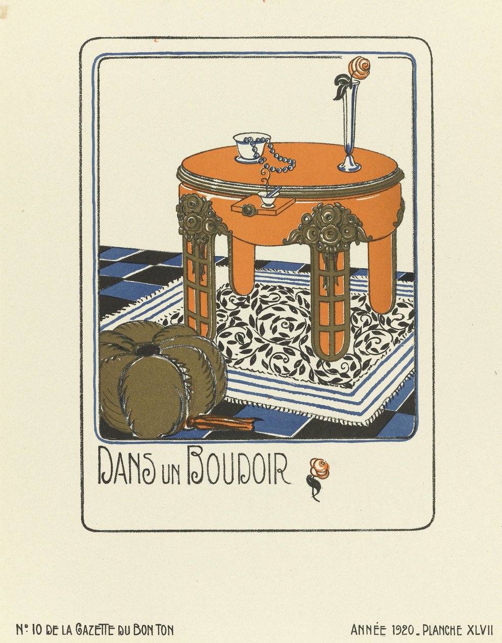 Anúncio de "Dans un Boudoir", pub.1920 (impressão a stencil) de French School