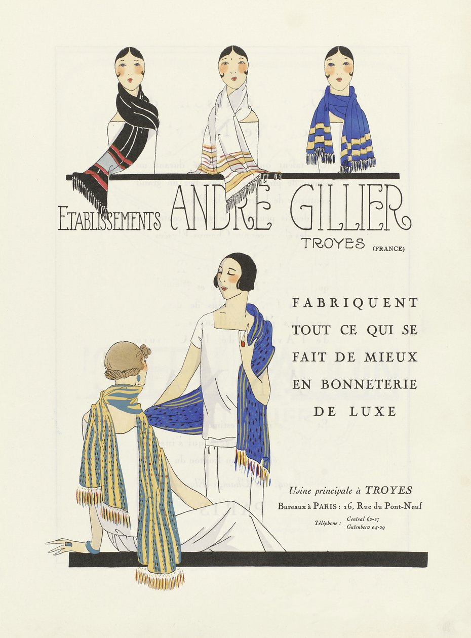 Anúncio dos Estabelecimentos André Gillier, pub 1920 (impressão stencil) de French School