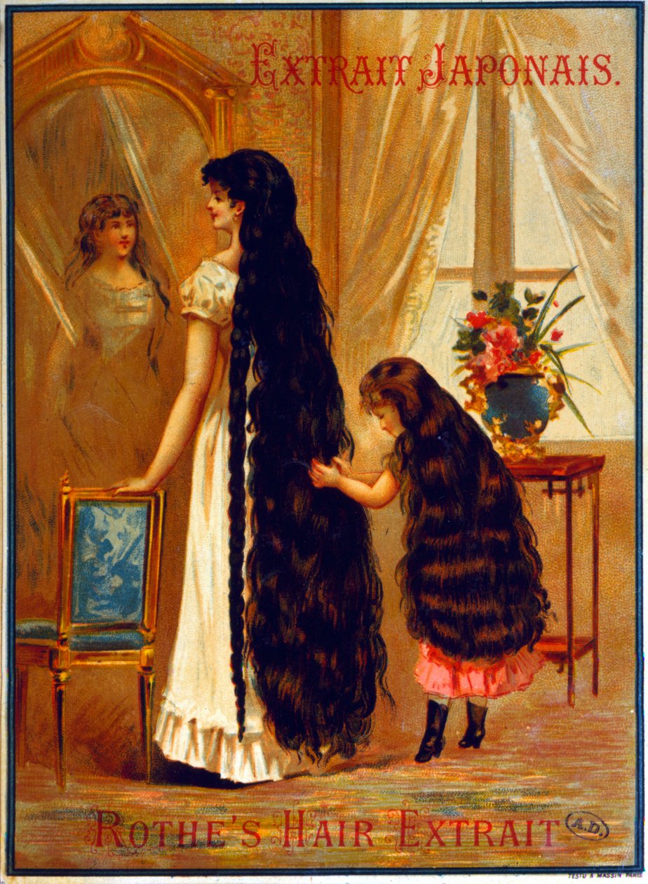 Propaganda para o Extrato Japonês, um produto de cabeleireiro que promove o crescimento do cabelo, 1895 de French School