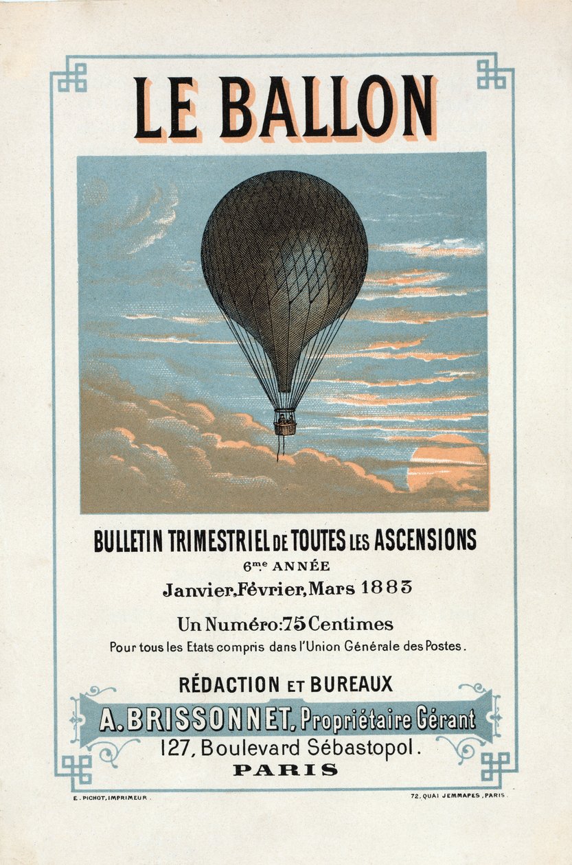 Anúncio para Le Ballon, janeiro, fevereiro, março de 1883, pub. 1883. de French School