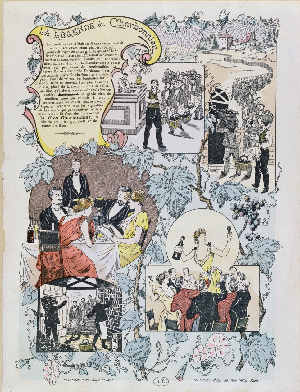 Propaganda para Le Clos Charbonnier Beaujolais, c.1880 de French School