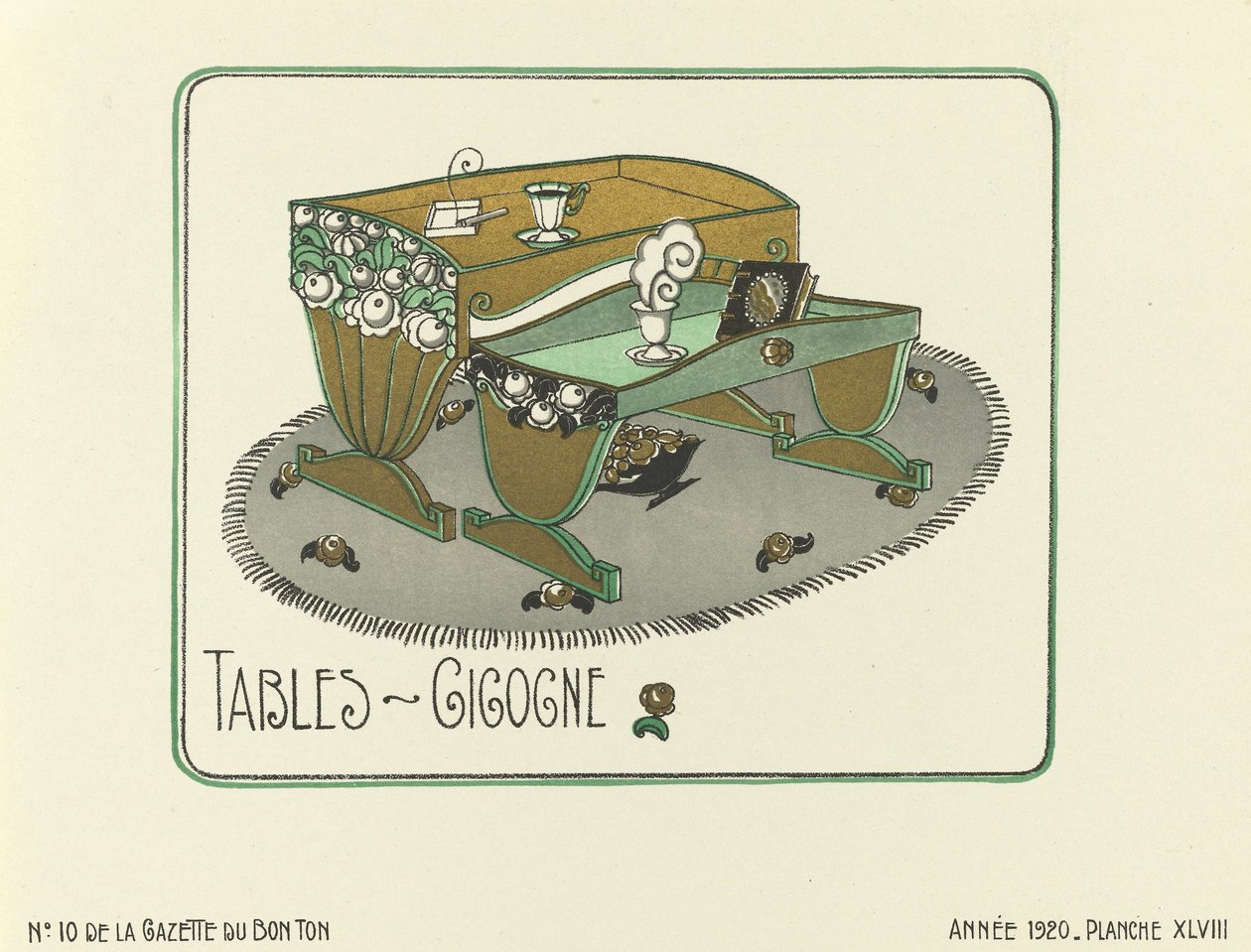 Anúncio de "Tables - Gigogne", pub.1920 (impressão a stencil) de French School