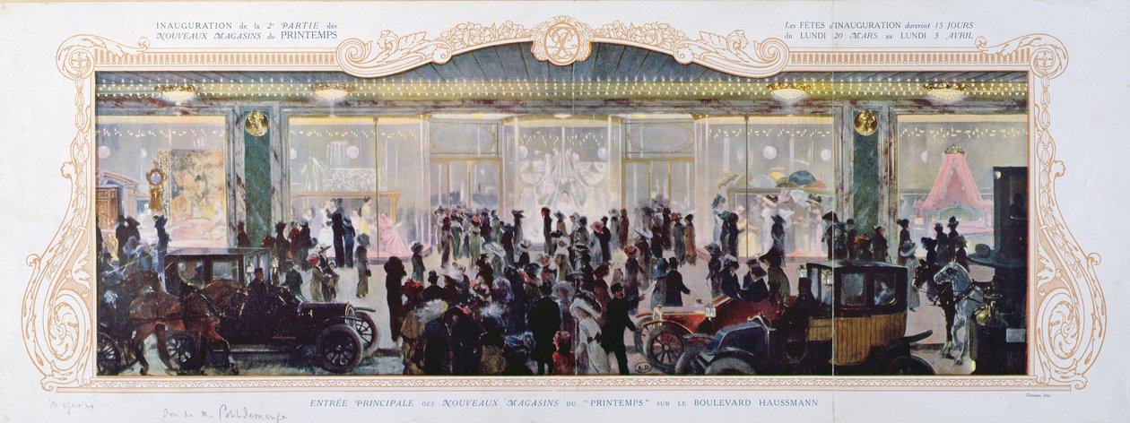 Anúncio para a abertura de novos edifícios na loja de departamentos parisiense Printemps, 1910 de French School
