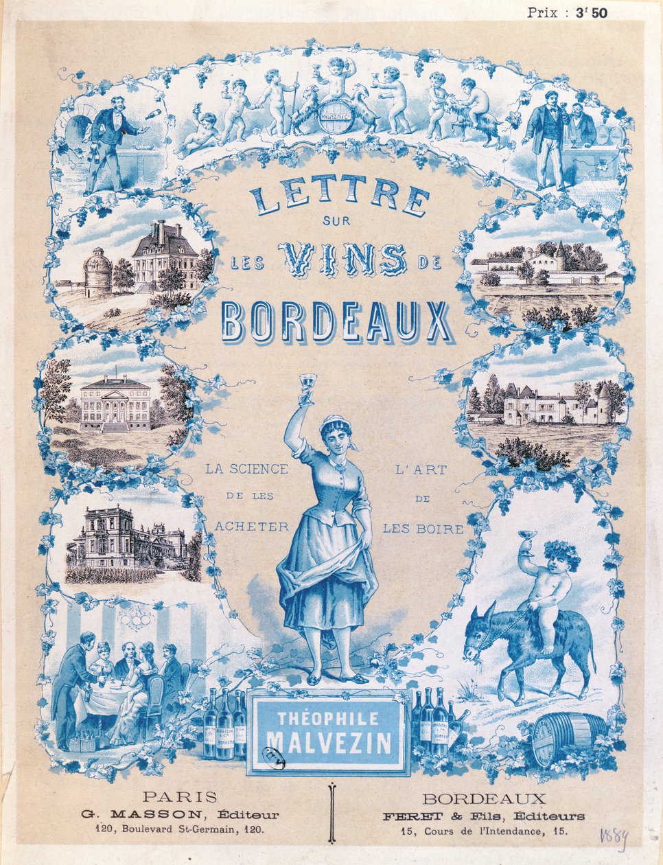 Publicidade promovendo a publicação de uma carta sobre vinhos Bordeaux por Theophile Malvezin, 1889 de French School