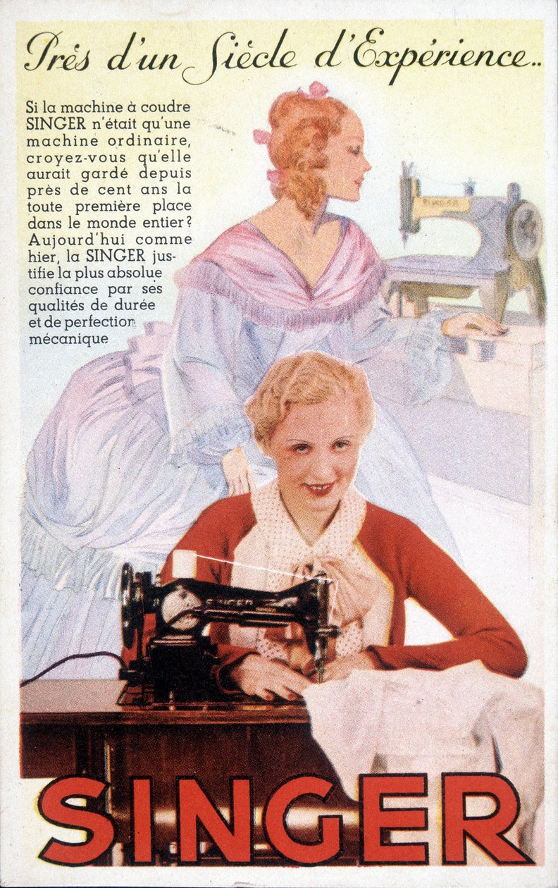 Cartão publicitário para máquinas de costura Singer. de French School