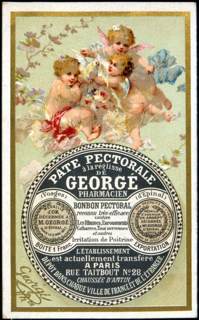 Cartão publicitário para o Pectoral Paste with Licorice da Georgé Pharmacien. sd. Século XIX. de French School
