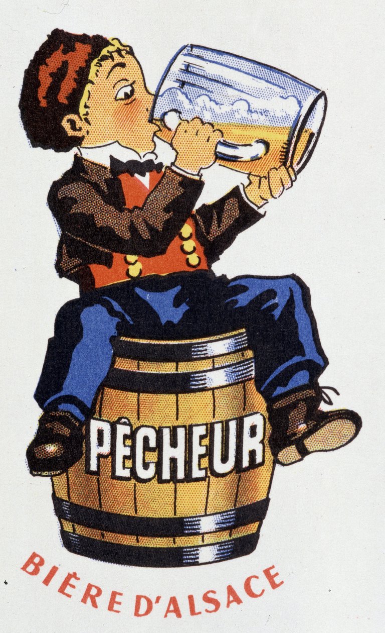 Publicidade da cerveja da Alsácia "Fisherman". de French School