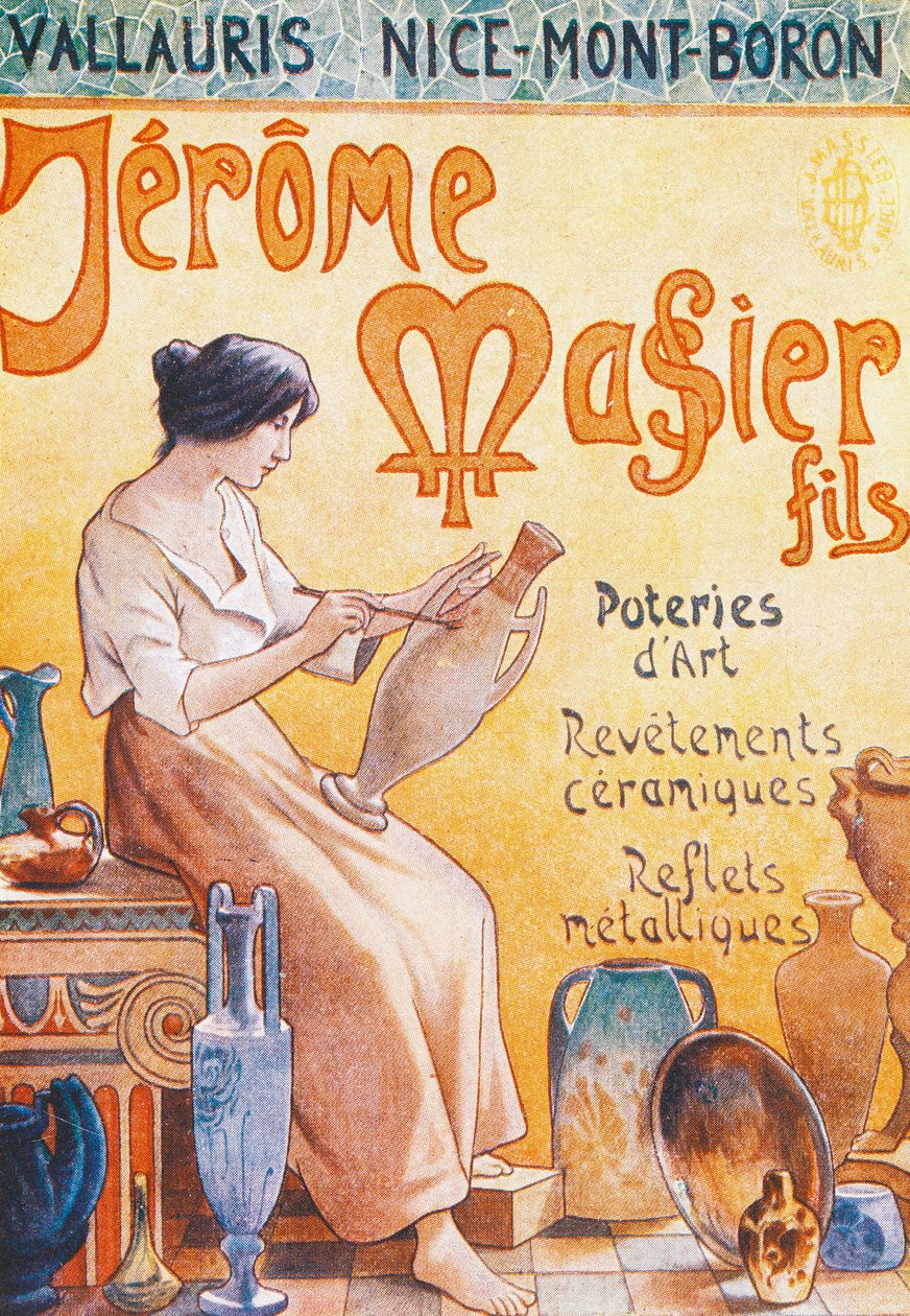 Postal publicitário para a abertura da loja Jmf Jerome Massier Fils em Mont-Baron, França, século XX de French School