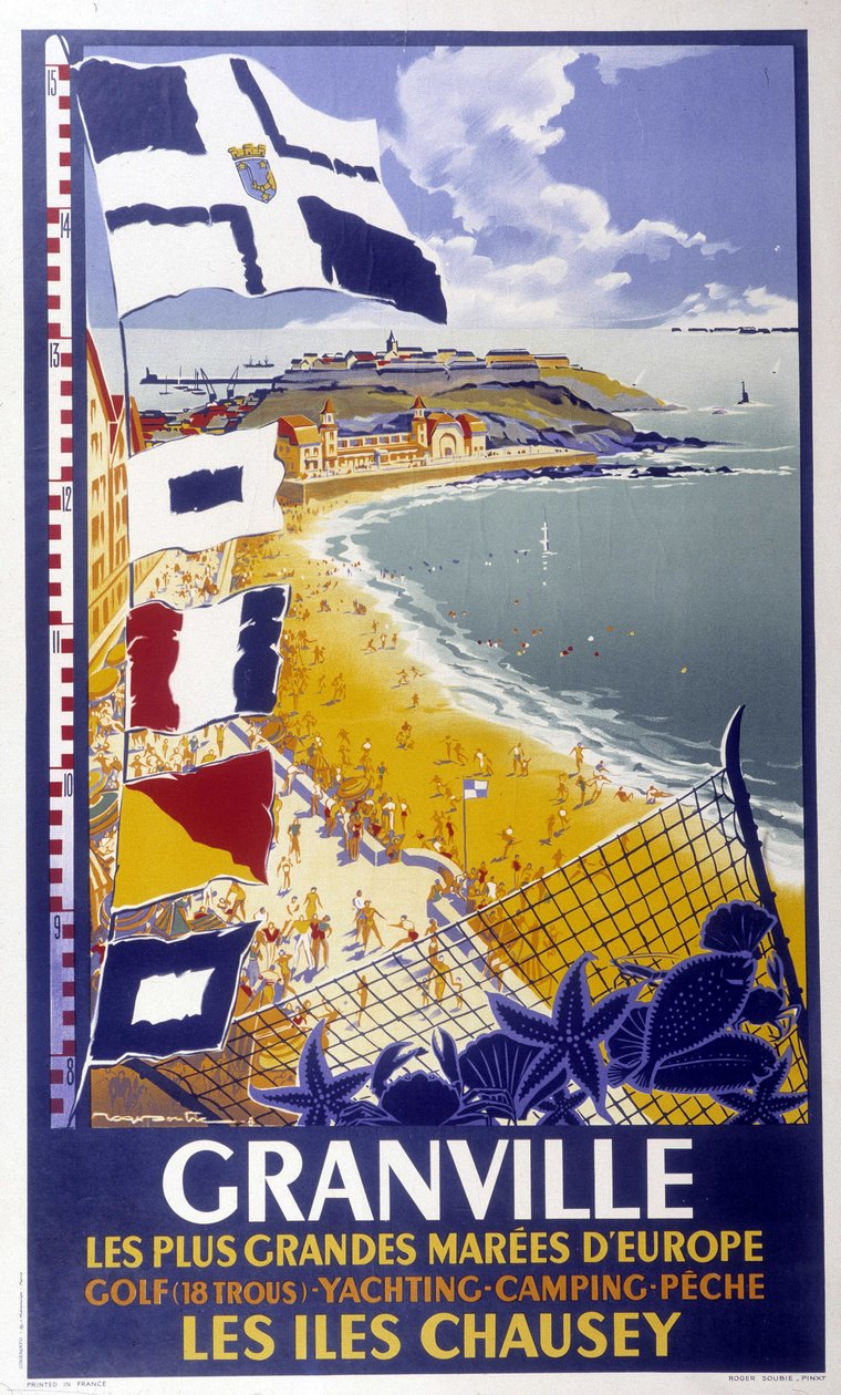 Cartaz publicitário para Granville e as Ilhas Chausey, Deb do século 20. de French School