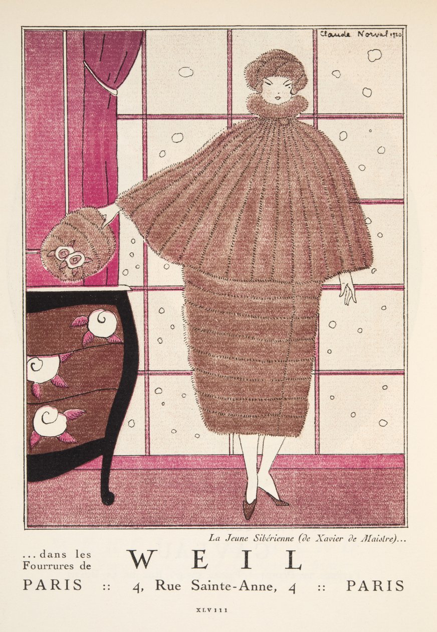 Anúncio de "Weil", da Gazette de Bon Ton, pub. 1920 (impressão a estêncil) de French School