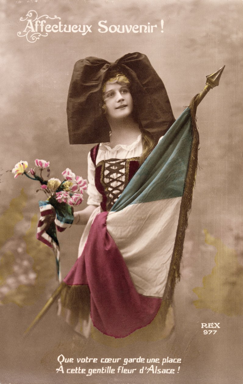 Memória Afetuosa! Deixe seu coração manter um lugar para esta flor doce de Alsácia !, cartão postal, 1914-18 de French School