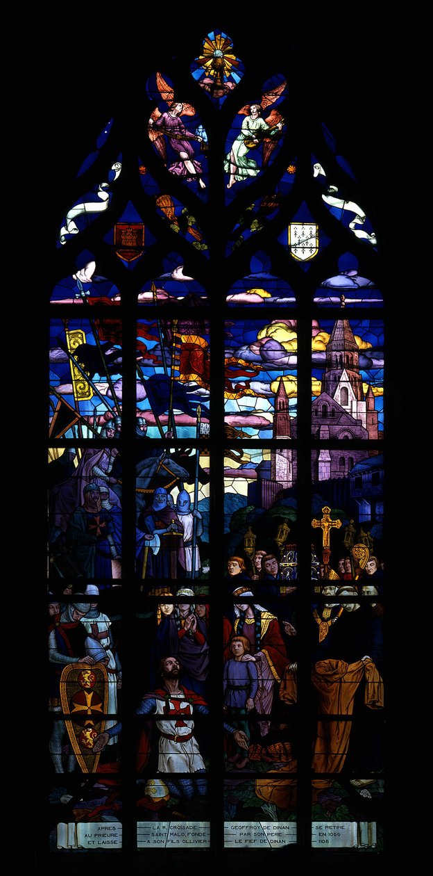 Após a 1ª Cruzada, Geoffroy de Dinan retirou-se para a prioress St Malo (Saint Malo), fundada por seu pai em 1066, e deixou a seu filho Olivier o feudo de Dinan. de French School