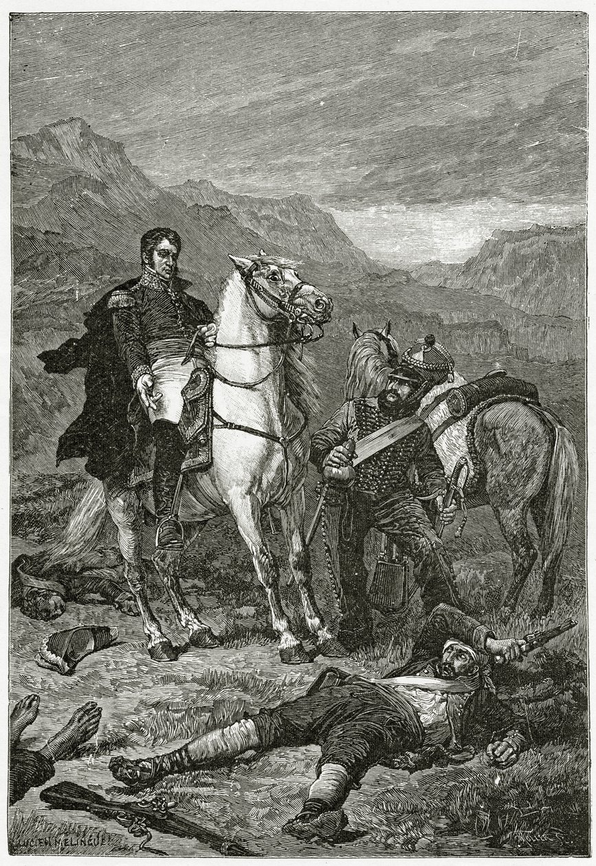 Após a batalha, século XIX (gravura bw) de French School