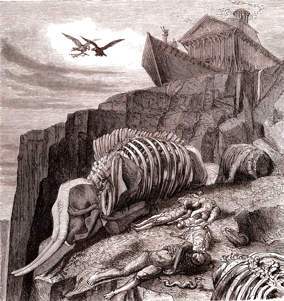 Depois do dilúvio (Bíblia). 1866 (gravura) de French School