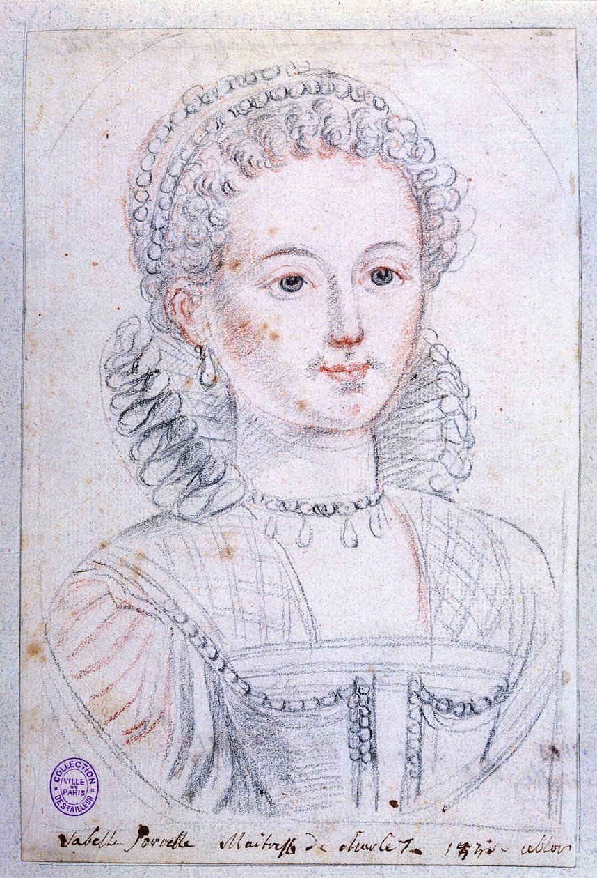 Agnes Sorel (c.1422-50) (lápis e crayon no papel) de French School