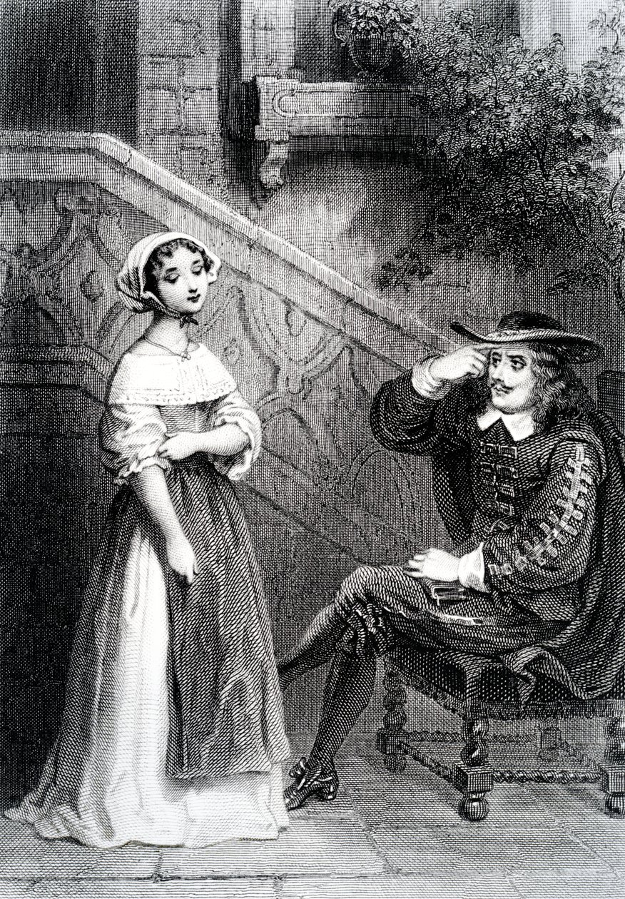 Agnes com seu tutor Arnolphe, da Escola de Esposas, de Moliere de French School