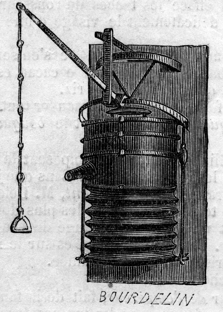 Máquina agrícola: um fole de forja apresentado no concurso agrícola de Paris, em 1860. Gravura no "Le Monde Illustré" n°172 de 28 de Julho de 1860. de French School