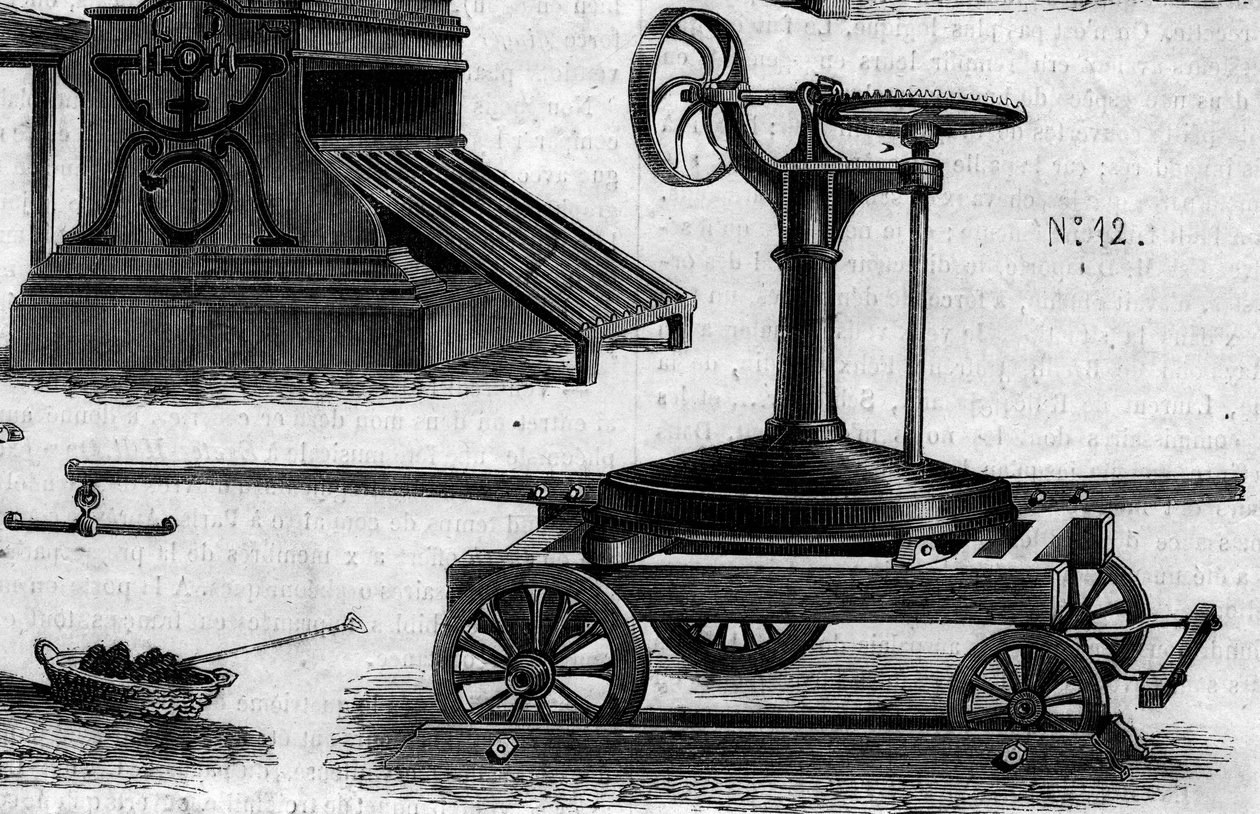 Máquina agrícola: um maneio portátil apresentado no concurso agrícola de Paris, em 1860. Gravura no "Le Monde Illustré" n°169 de 7 de Julho de 1860. de French School