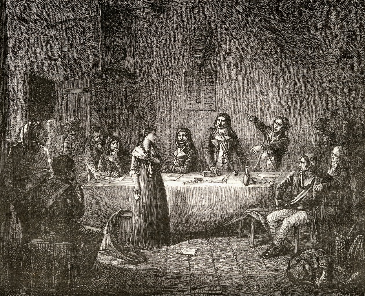 Aimee Cecile Renault em frente ao Comitê Revolucionário, de "História da Revolução Francesa" por Louis Blanc (1811-82) de French School
