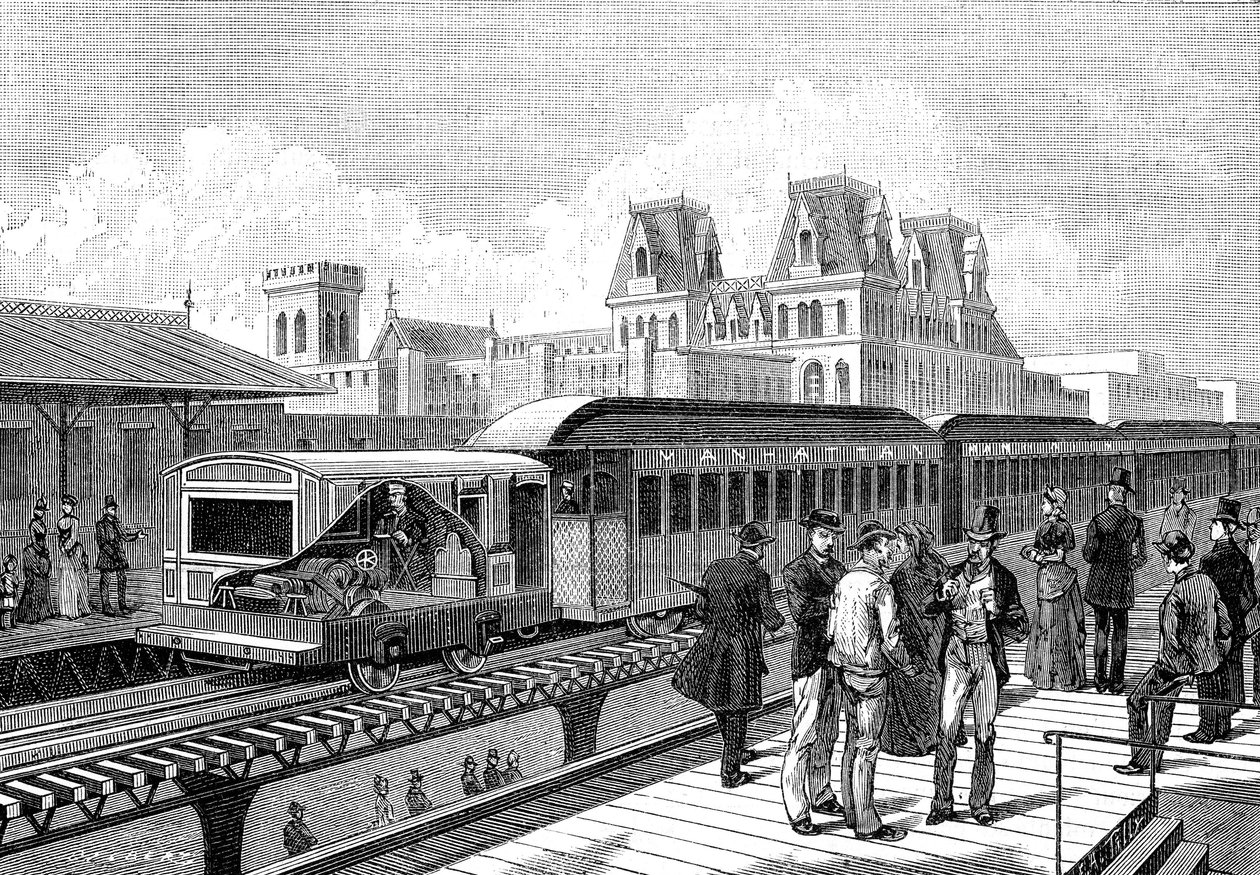 Metro aéreo (elétrico) para Nova Iorque em 1885 de French School