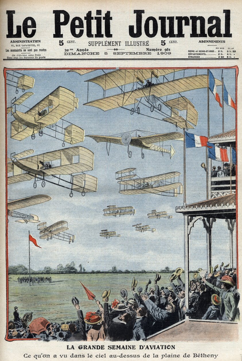 Airshow realizado em Betheny, França, ilustração do jornal francês Le Petit Journal - Meeting d
