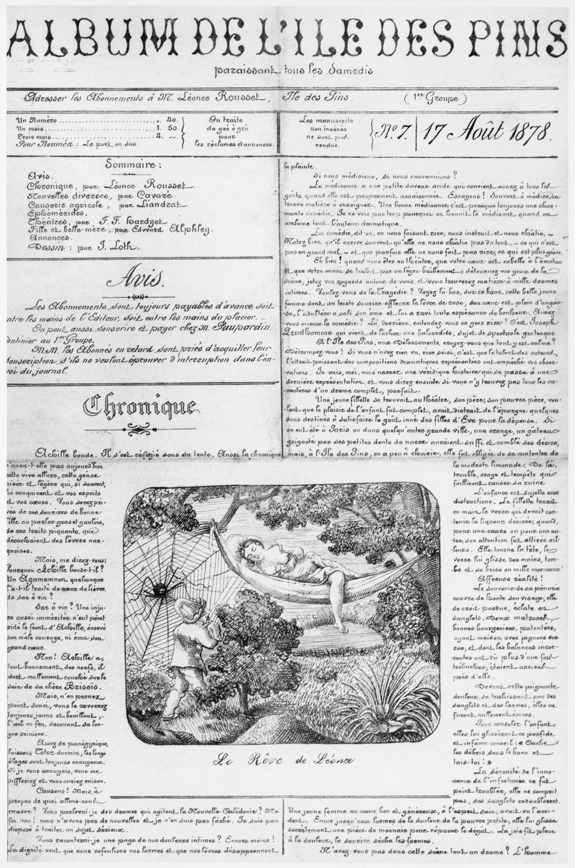 Álbum da Ilha dos Pinheiros, página de título, 17 de agosto de 1878 de French School