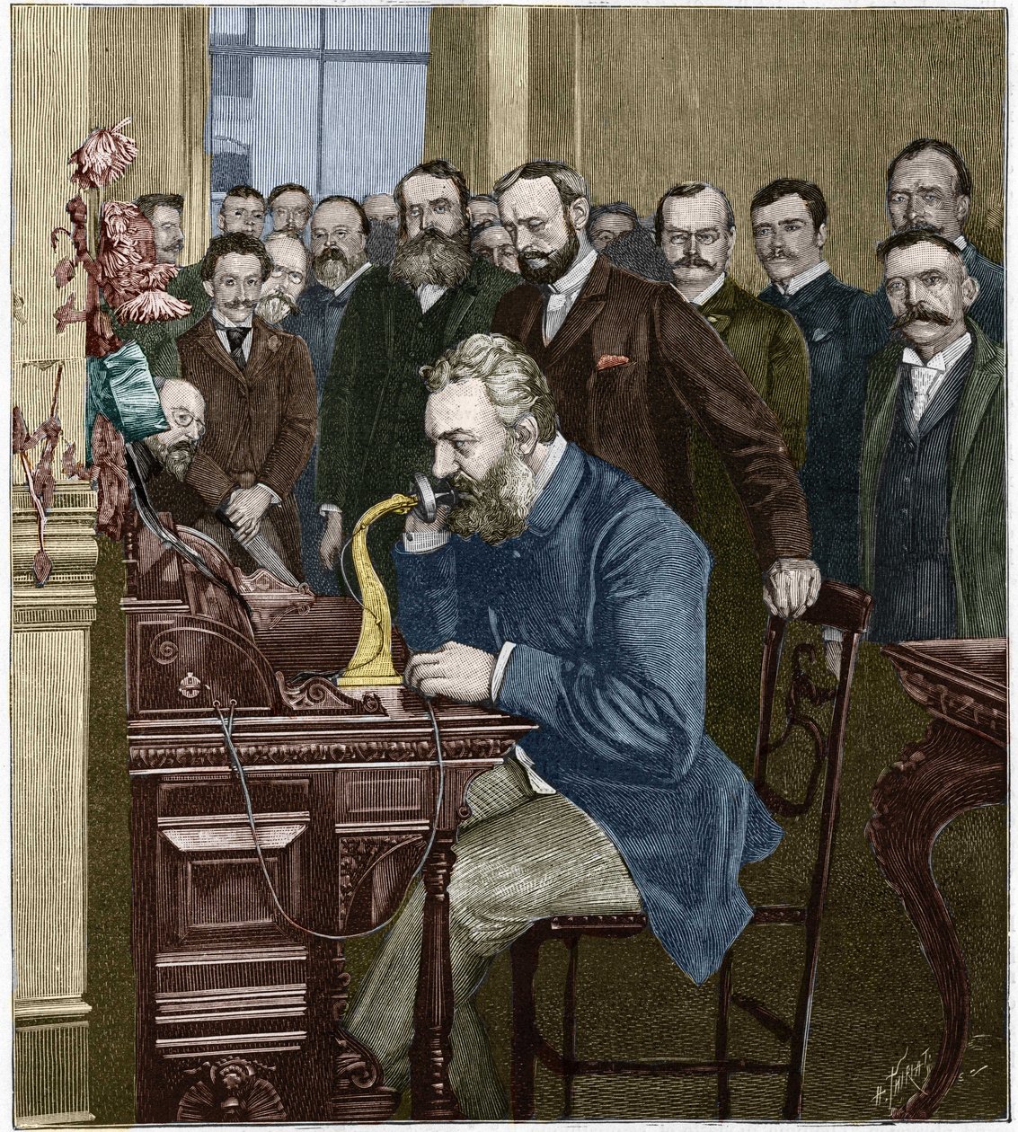 Alexander Graham Bell (1847-1922) inaugurou a linha New York-Chicago Longhaul, 18 de outubro de French School