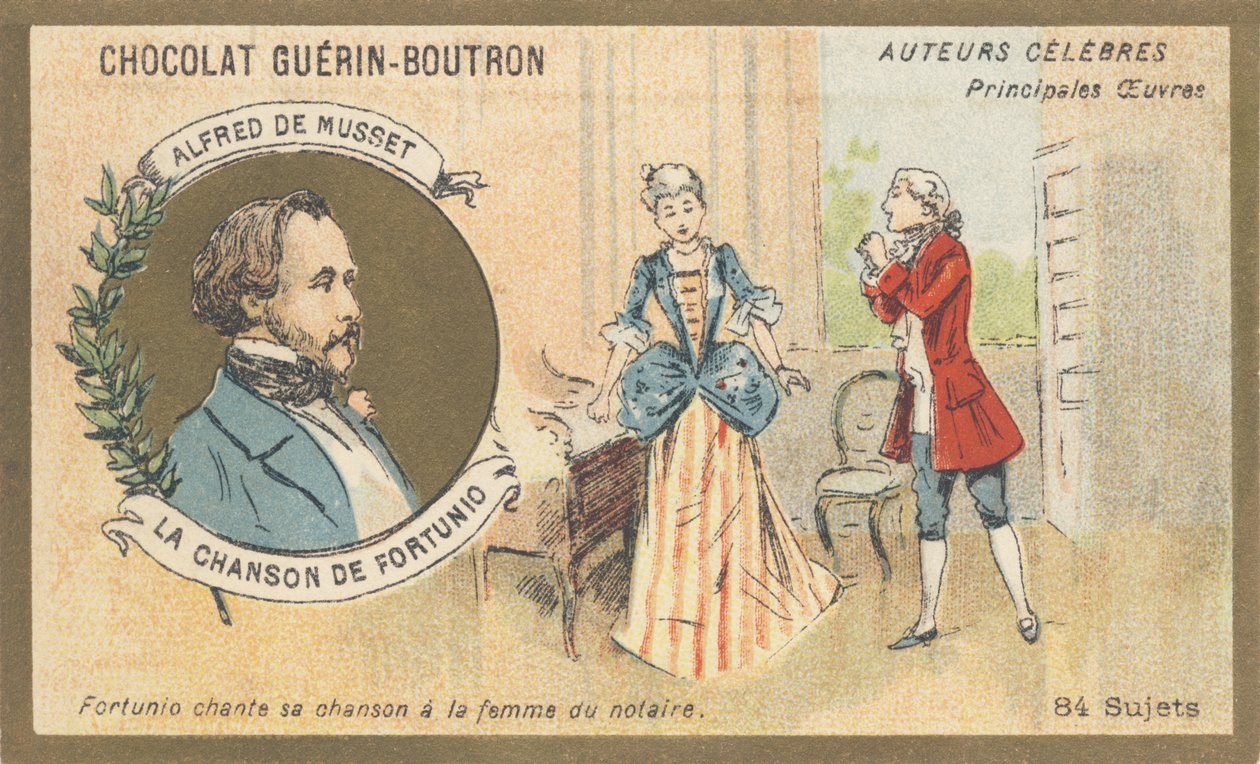 Alfred de Musset (1810-1857), escritor francês do período romântico, autor de “Chanson de Fortunio”, poesia (1852) de French School
