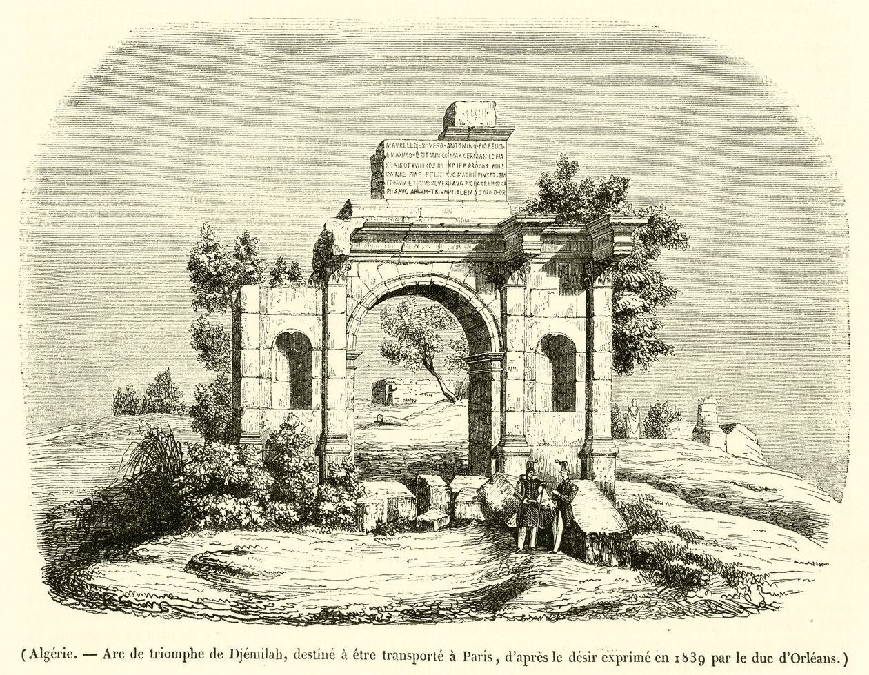 Argélia, Arco triunfal de Djemilah, destinado a ser transportado para Paris (gravura) de French School
