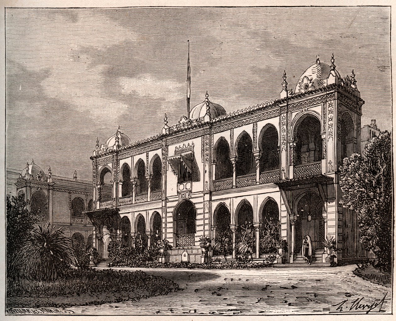 Argel - Palácio do Governador em Mustapha - gravura em "La France illustree: geographie, histoire, administration statistique" de V.A. Malt-Brown. 1884 de French School