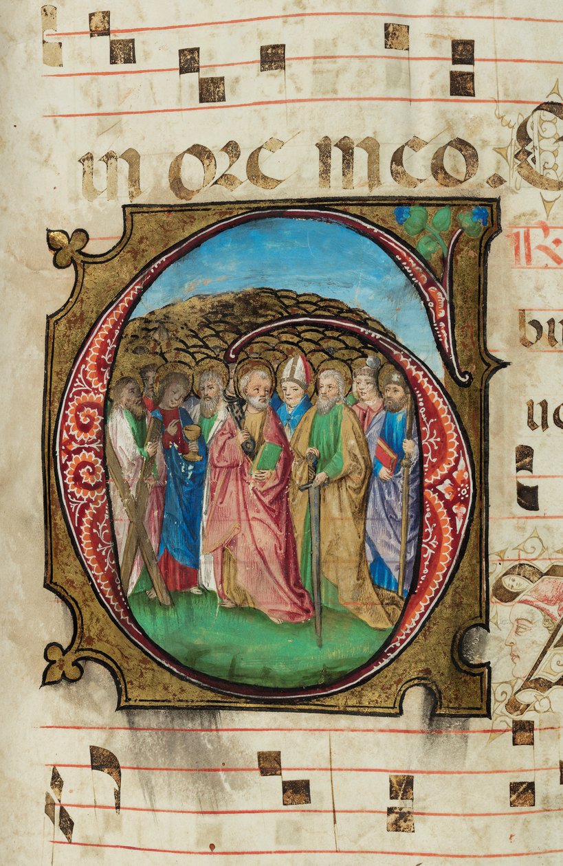 All Saints, Gradual, f.85 (tinta, tempera e folha de ouro em pergaminho) de French School