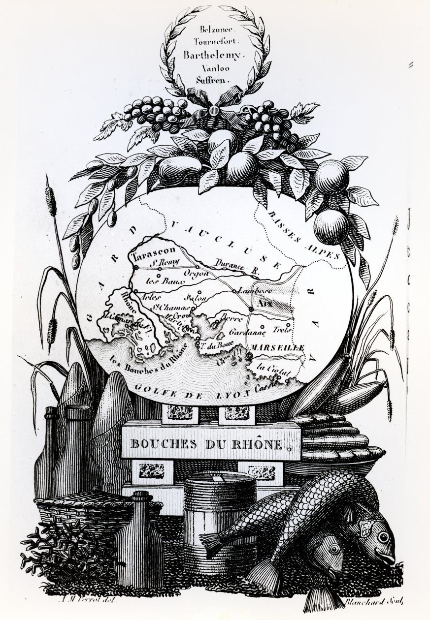Mapa alegórico do departamento de Bouches-du-Rhone, c.1830 de French School