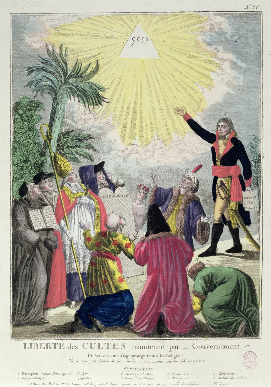 Alegoria da Concordata entre Napoleão Bonaparte (1769-1821) e Papa Pio VII (1742-1823) 1801 (ver também 175951) de French School