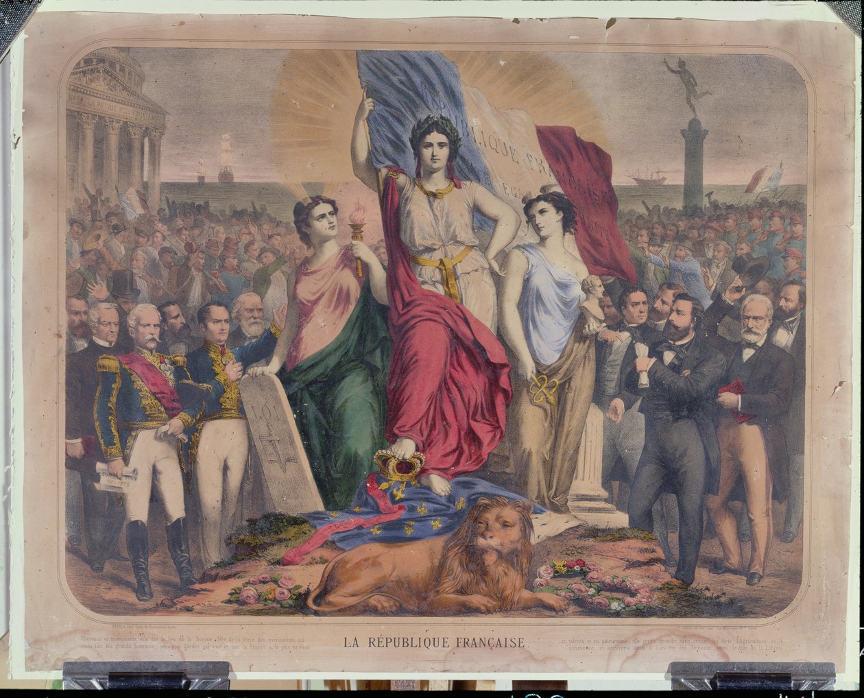 Alegoria da República Francesa representando Adolphe Thiers (1797-1877), Leon Gambetta (1838-1882) e Victor Hugo (1802-1885) de French School