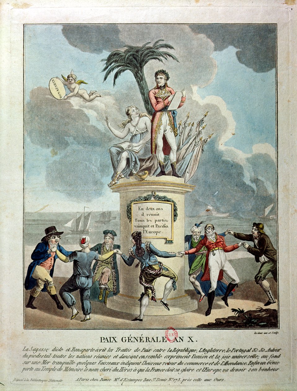 Alegoria da Paz de Amiens, 1802 (gravura a cores) de French School