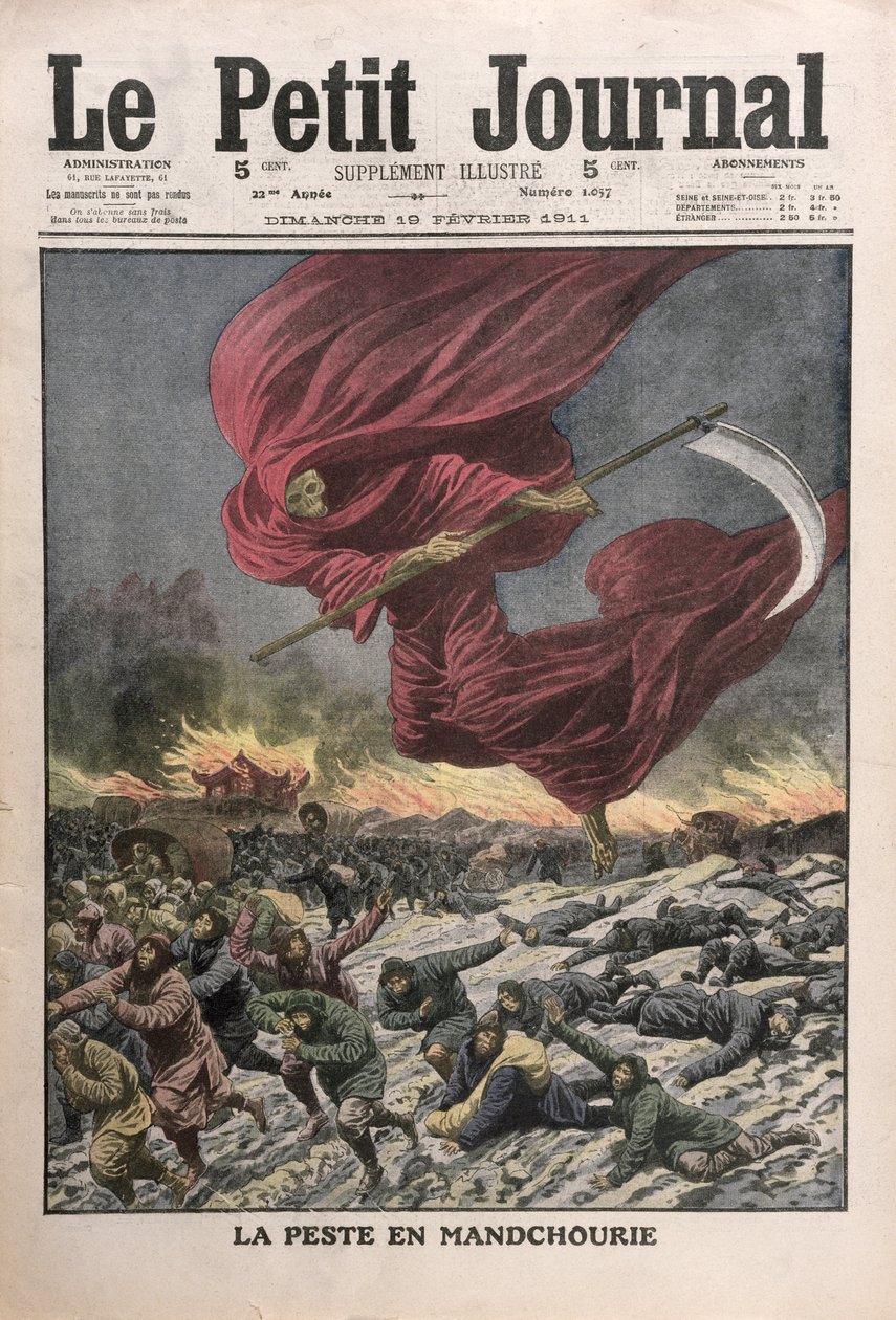 Alegoria da peste na Manchúria, ilustração do Le Petit Journal, 19 de fevereiro de 1911 de French School