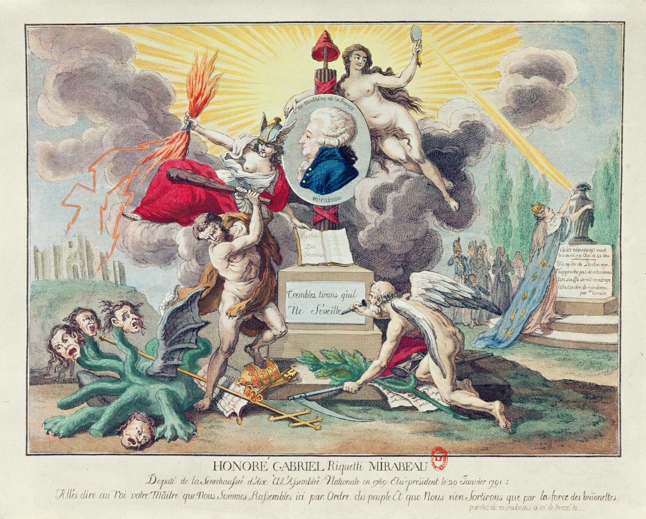 Alegoria da morte de Mirabeau. 1791 (gravura a cores) de French School