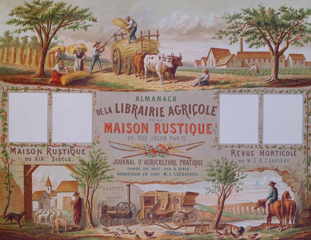 Almanaque da livraria agrícola A Casa Rústica, c.1860 (gravura a cores) de French School